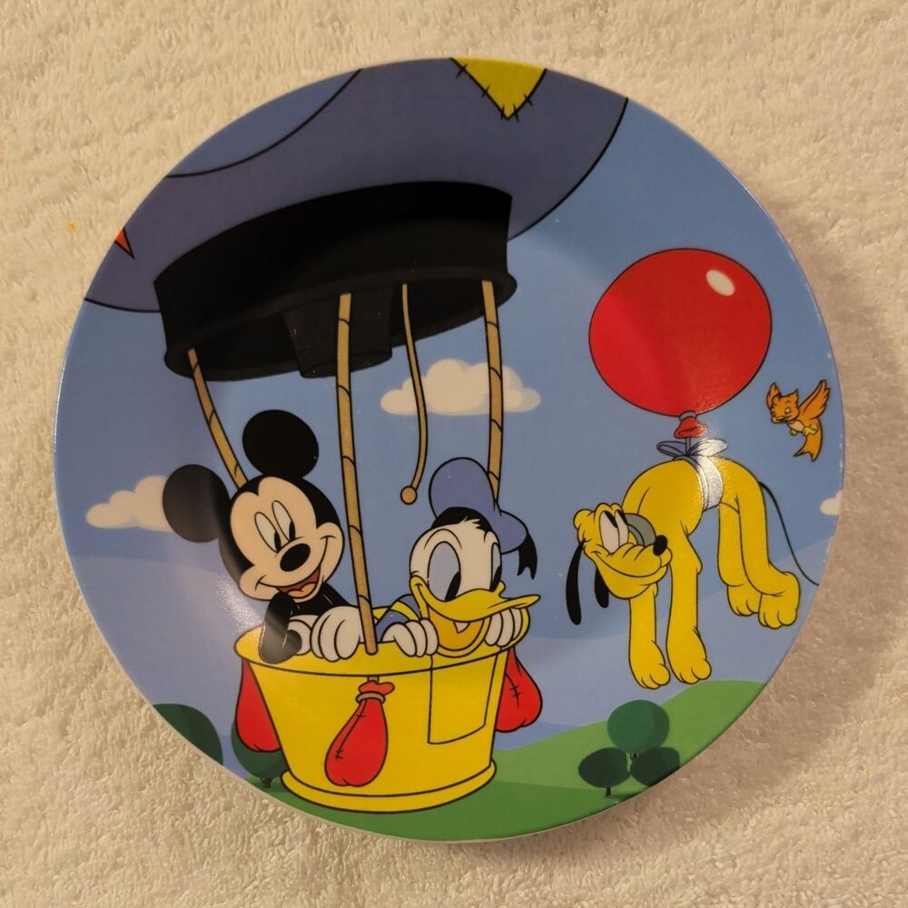 Disney Ceramic Plate Mickey Mouse Donald Pluto Hot Air Balloon 7 1/2
